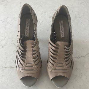 Gray woven ankle booties